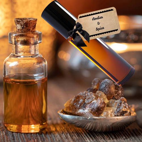 Fall in love with Amber & Spice. A warm blend of vanilla amber and autumn spice in a 10 ml perfume oil—crafted with pure, organic ingredients. $10.00 USD