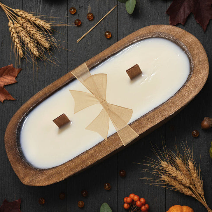 Warm maple & smooth bourbon blend beautifully in this hand-poured, wood wick, soy blend candle housed in a classic dough bowl for timeless charm. $34.00 USD