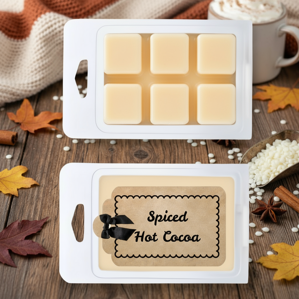 Warm & comforting chocolate, nutmeg & cinnamon spice in our hand-poured, soy blend wax melts to fill your home with seasonal charm. $5.00 USD